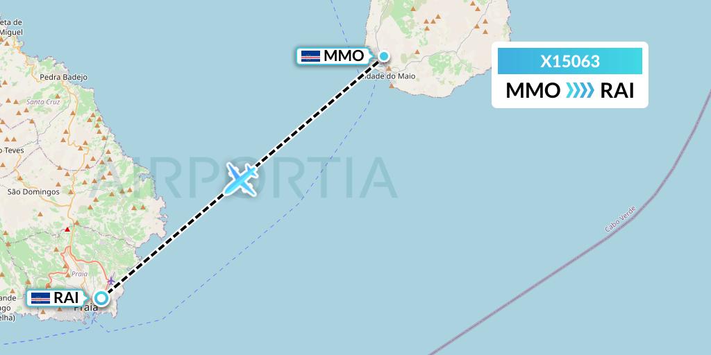 X15063 Nik Airways Flight Map: Vila do Maio to Praia