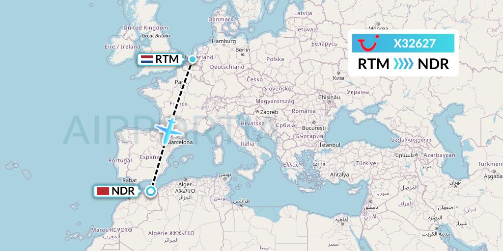 X32627 TUI fly Germany Flight Map: Rotterdam to Nador