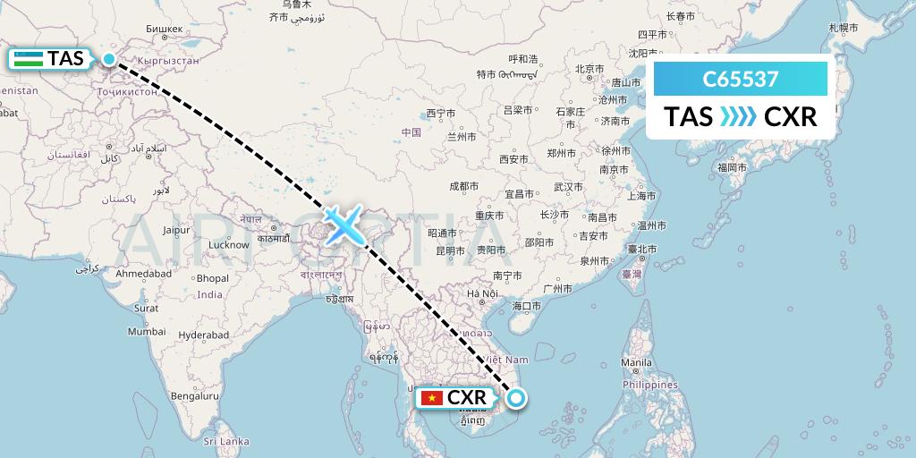C65537 Capitol Air Express Flight Map: Tashkent to Nha Trang