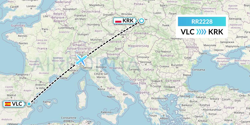 RR2228 Royal Air Force Flight Map: Valencia to Krakow