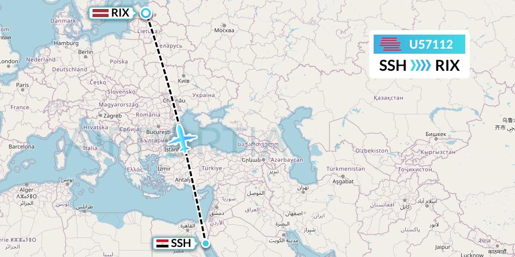 U57112 Karinou Airlines Flight Map: Sharm el-Sheikh to Riga