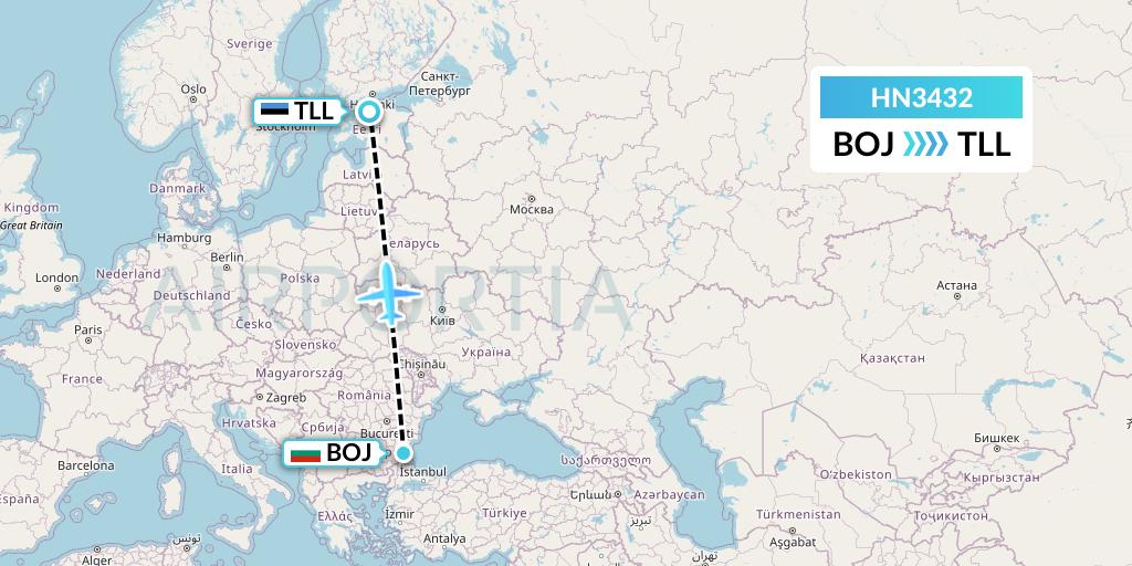 HN3432 Uab Heston Airlines Jsc Heston Airl Flight Map: Burgas to Tallinn