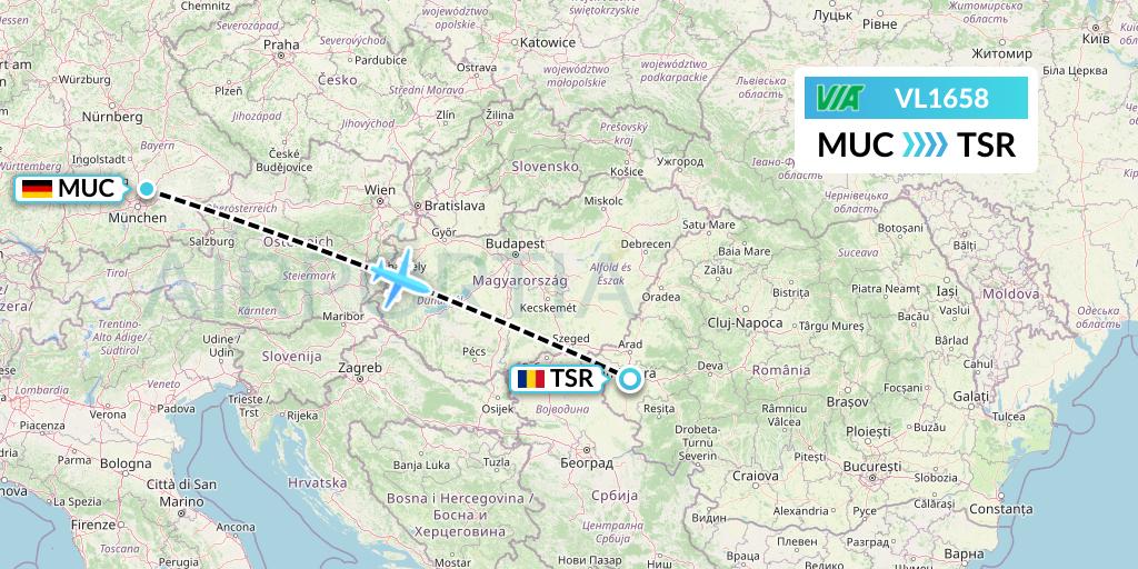 VL1658 Air Via Flight Map: Munich to Timisoara