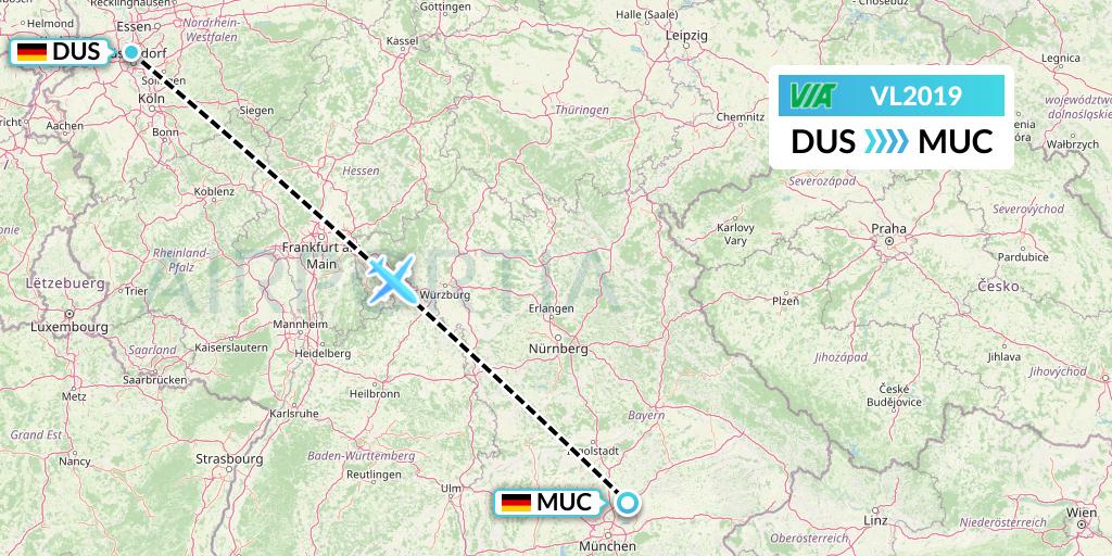 VL2019 Air Via Flight Map: Dusseldorf to Munich