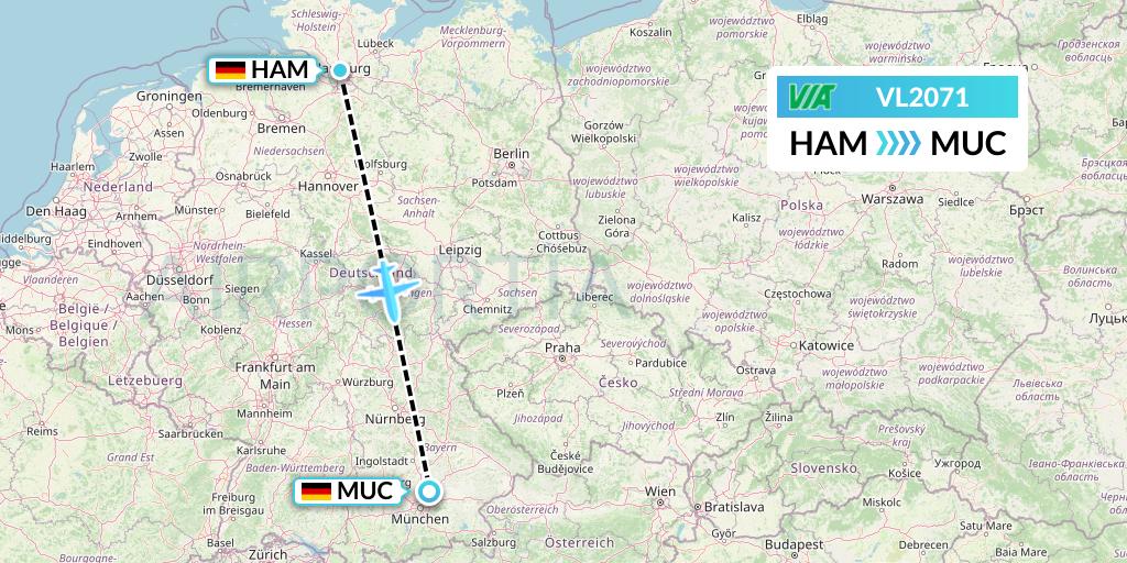 VL2071 Air Via Flight Map: Hamburg to Munich