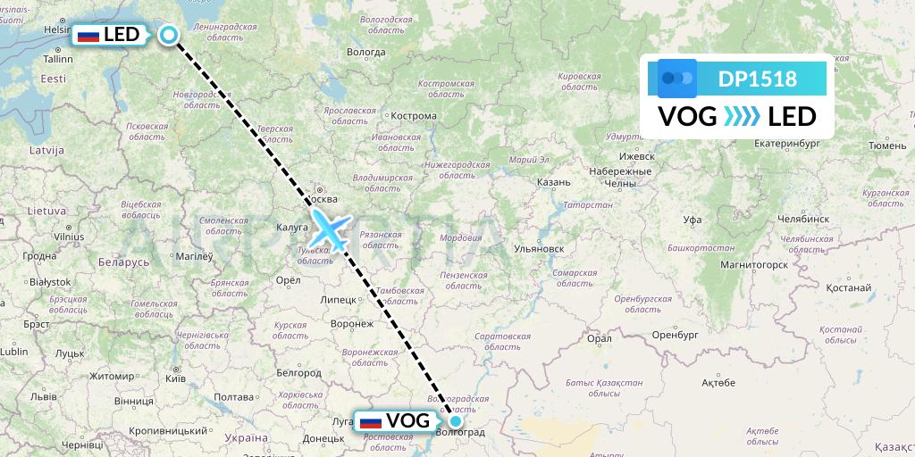 DP1518 Pobeda Flight Map: Volgograd to St. Petersburg
