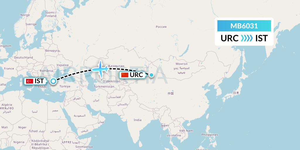 MB6031 MNG Airlines Flight Map: Urumqi to Istanbul