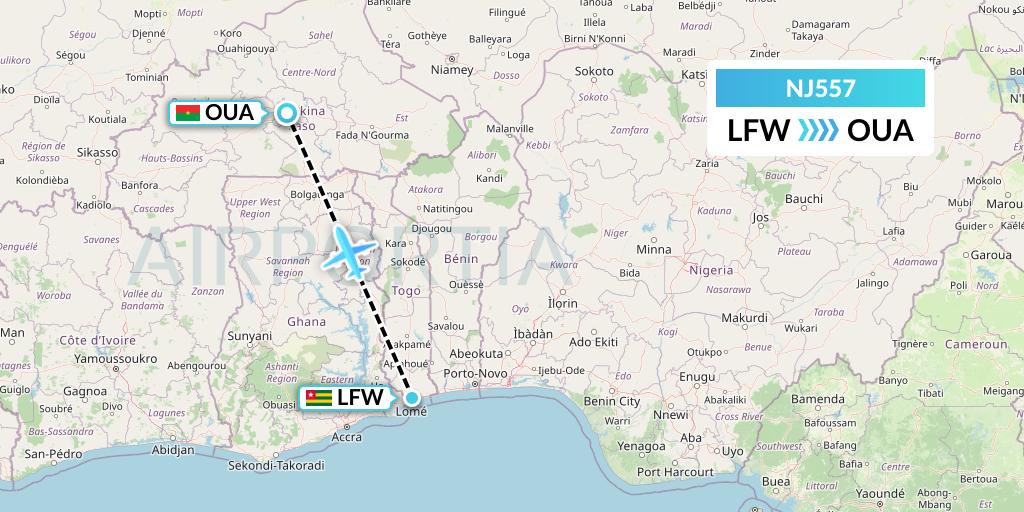 NJ557 Ghadames Air Transport Flight Map: Lome to Ouagadougou