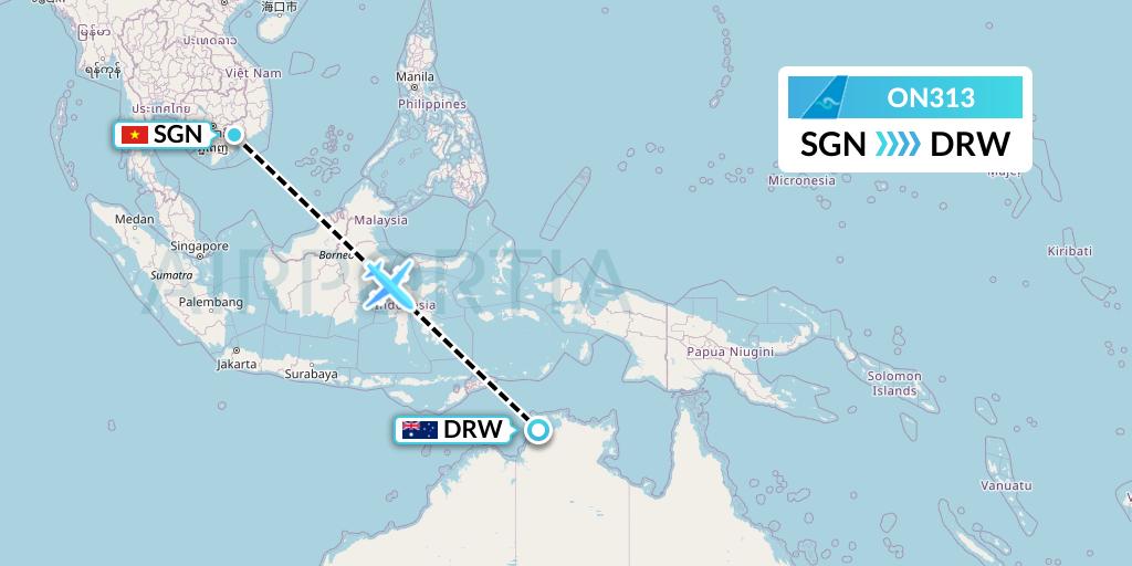 ON313 Nauru Airlines Flight Map: Ho Chi Minh City to Darwin