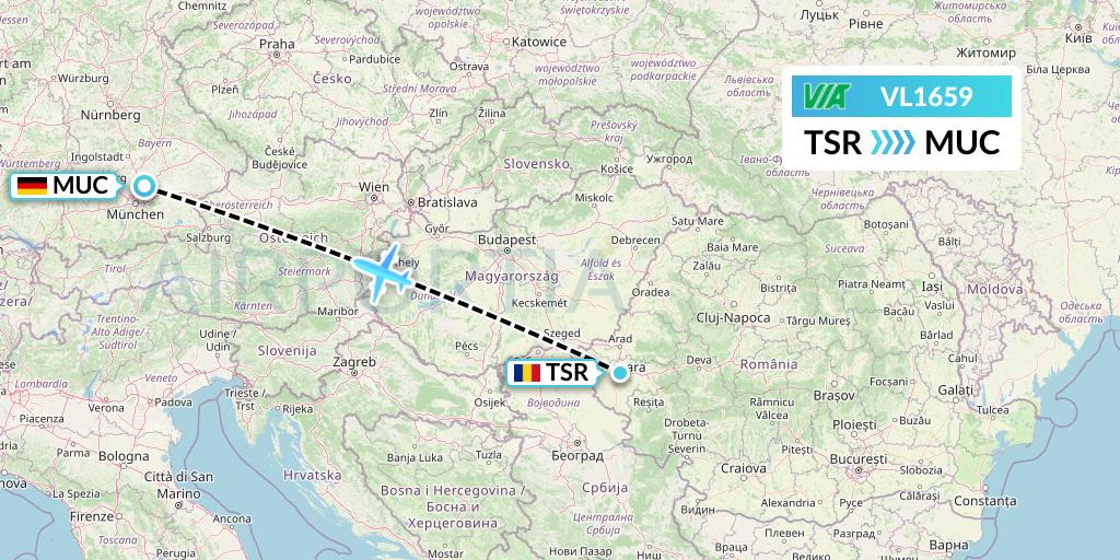 VL1659 Air Via Flight Map: Timisoara to Munich