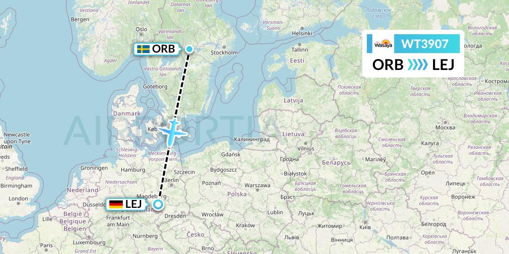 WT3907 Swiftair Flight Map: Orebro to Leipzig