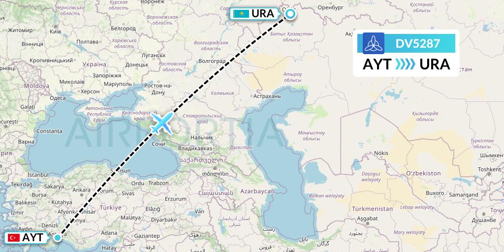 DV5287 SCAT Flight Map: Antalya to Oral