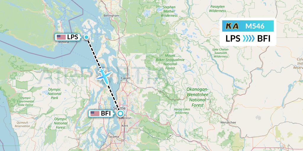 M546 Kenmore Air Flight Map: Lopez to Seattle