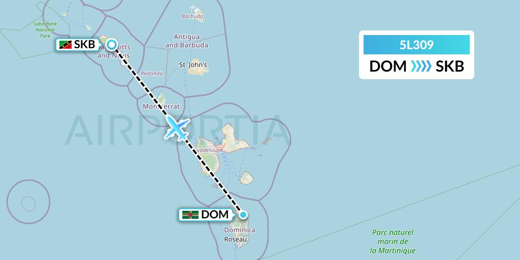 5L309 Fly Salone Airlines Limited Flight Map: Dominica to Basseterre