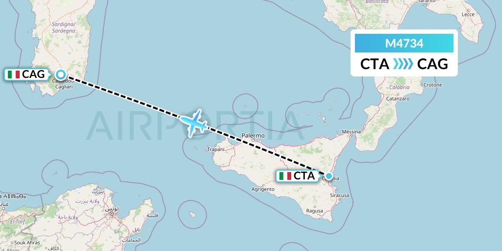 M4734 Mistral Air Flight Map: Catania to Cagliari