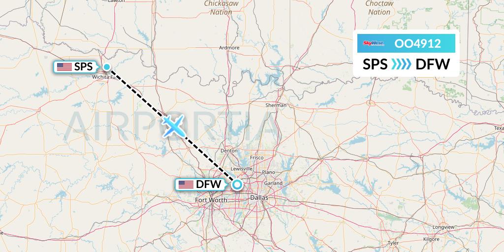 OO4912 SkyWest Airlines Flight Map: Wichita Falls to Dallas