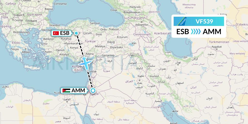 VF539 ValuAir Flight Map: Ankara to Amman