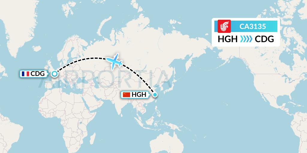 CA3135 Air China Flight Map: Hangzhou to Paris