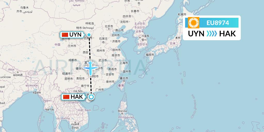 EU8974 Chengdu Airlines Flight Map: Yulin to Haikou
