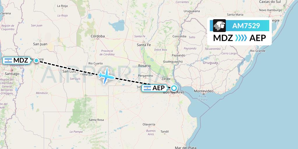 AM7529 Aeromexico Flight Map: Mendoza to Buenos Aires