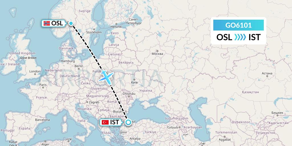 GO6101 ULS Airlines Cargo Flight Map: Oslo to Istanbul