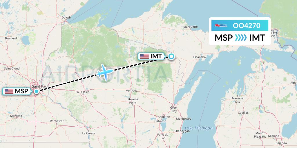 OO4270 SkyWest Airlines Flight Map: Minneapolis to Iron Mountain Kingsford
