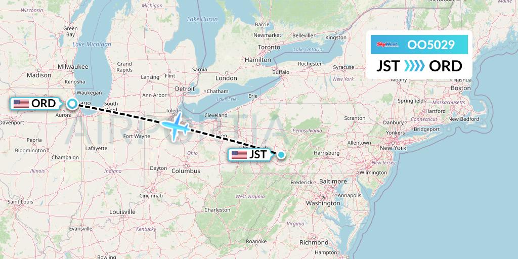 OO5029 SkyWest Airlines Flight Map: Johnstown to Chicago