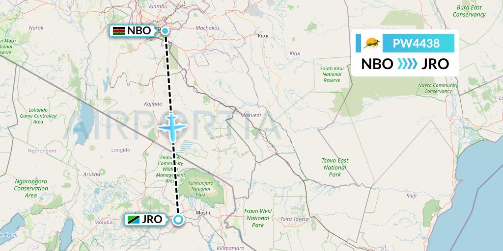 PW4438 Precision Air Flight Map: Nairobi to Kilimanjaro