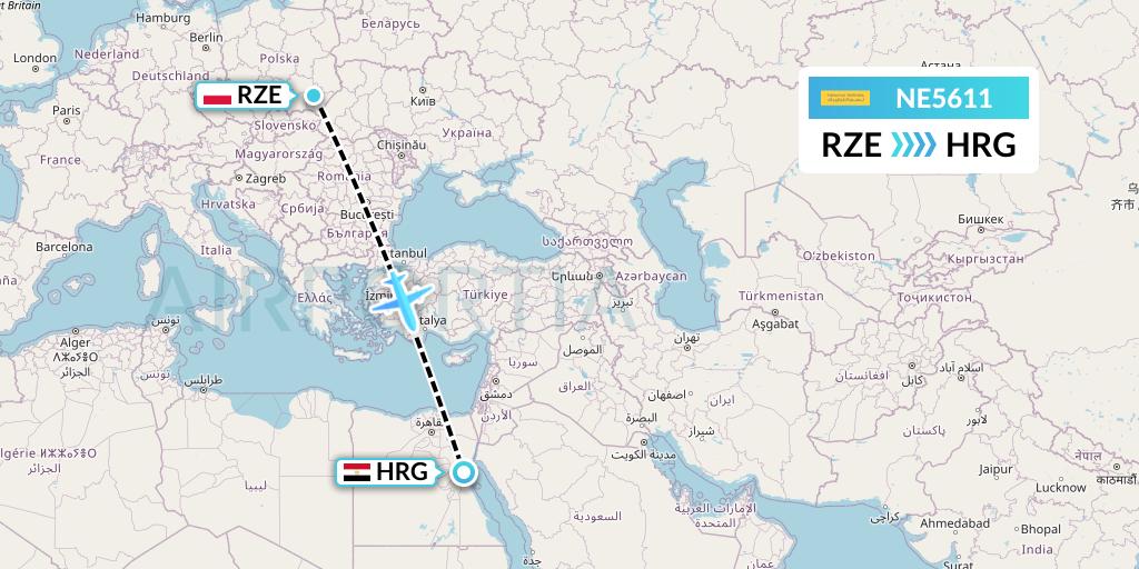 NE5611 Nesma Airlines Flight Map: Rzeszow to Hurghada