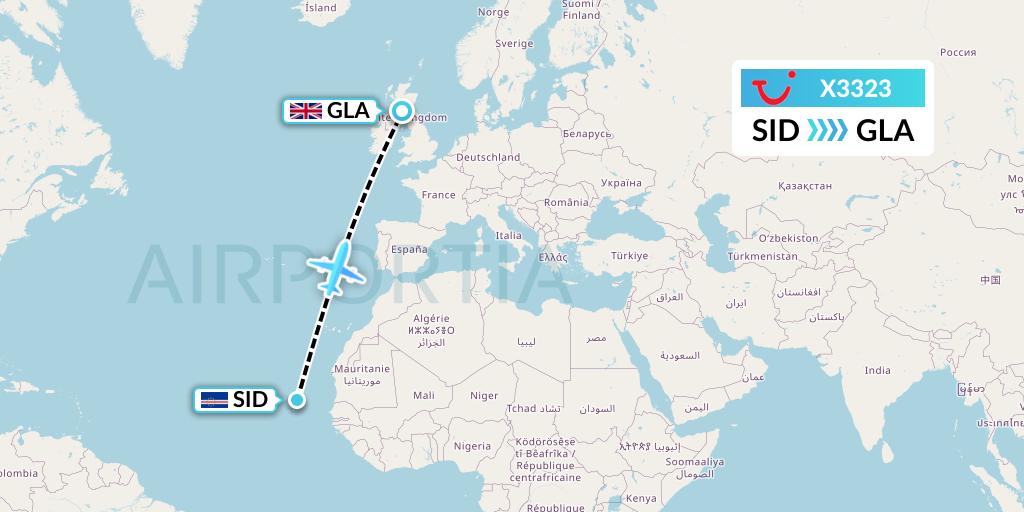 X3323 TUI fly Germany Flight Map: Espargos to Glasgow