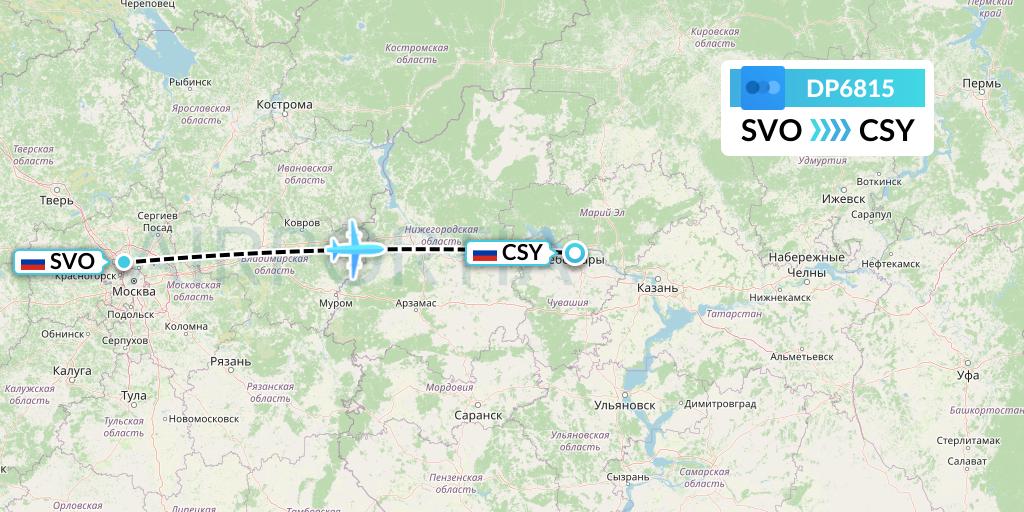 DP6815 Pobeda Flight Map: Moscow to Cheboksary