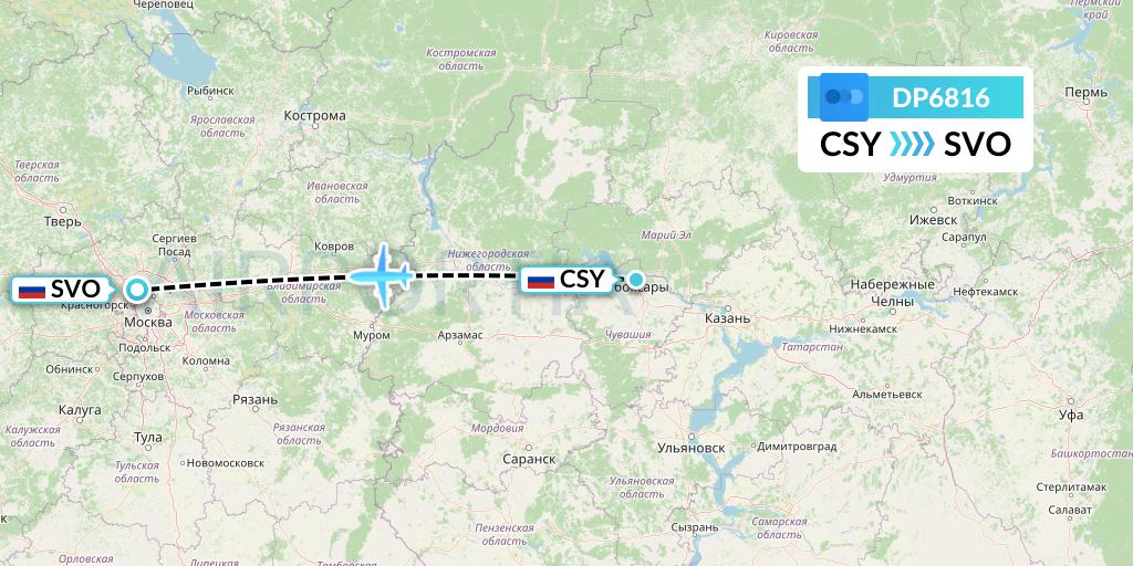 DP6816 Pobeda Flight Map: Cheboksary to Moscow