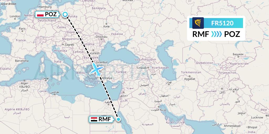 FR5120 Ryanair Flight Map: Marsa Alam to Poznan