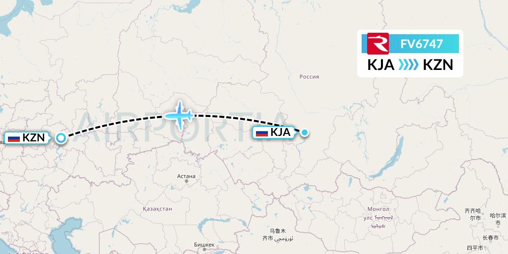 FV6747 Rossiya Flight Map: Krasnoyarsk to Kazan