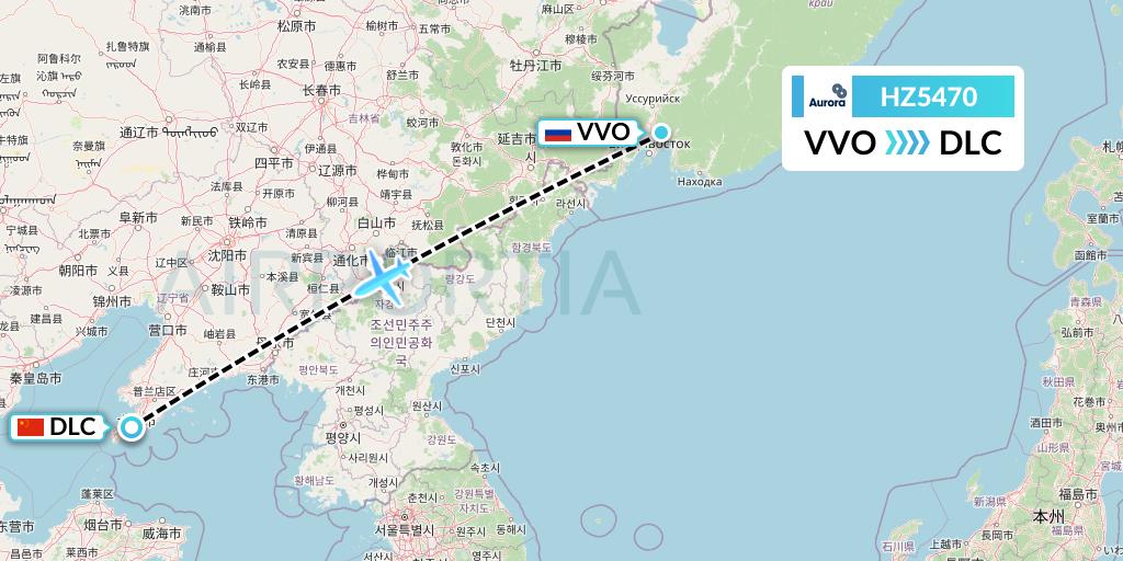 HZ5470 Aurora Flight Map: Vladivostok to Dalian