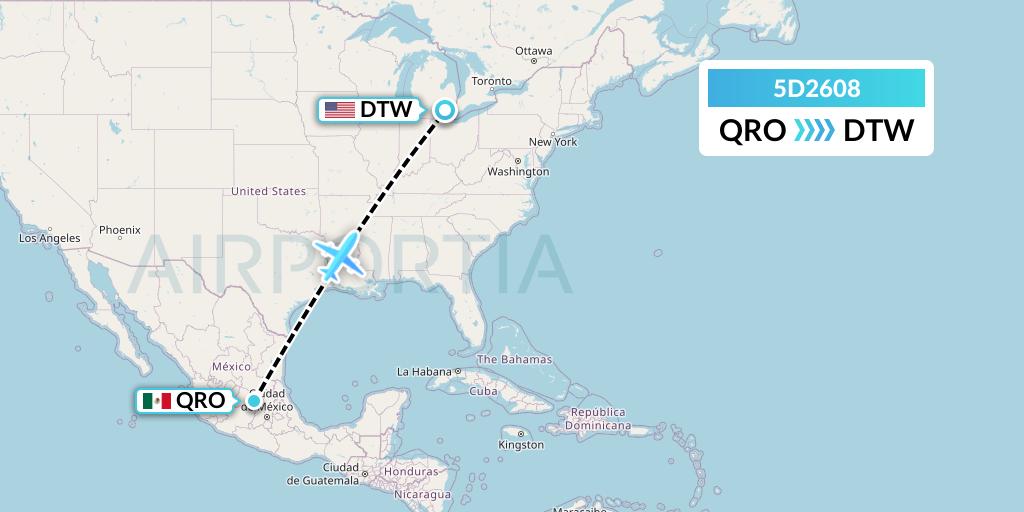 5D2608 Aeromexico Connect Flight Map: Queretaro to Detroit