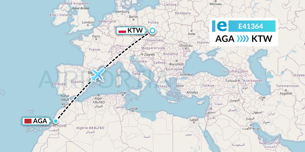 E41364 Estelar Latinoamerica C.A. Flight Map: Agadir to Katowice