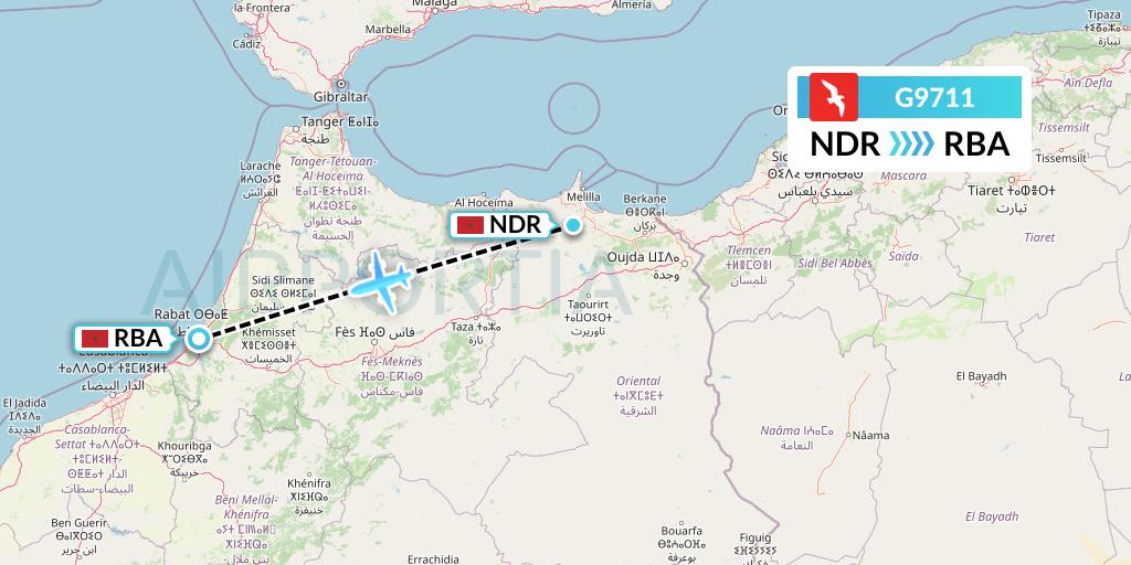 G9711 Air Arabia Flight Map: Nador to Rabat