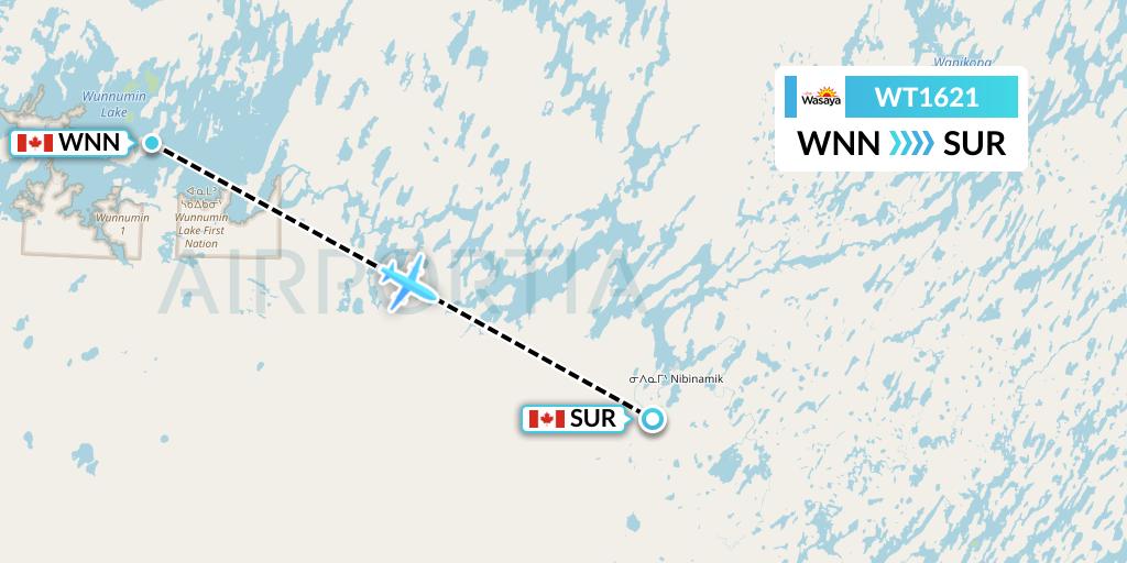 WT1621 Swiftair Flight Map: Wunnummin Lake to Summer Beaver