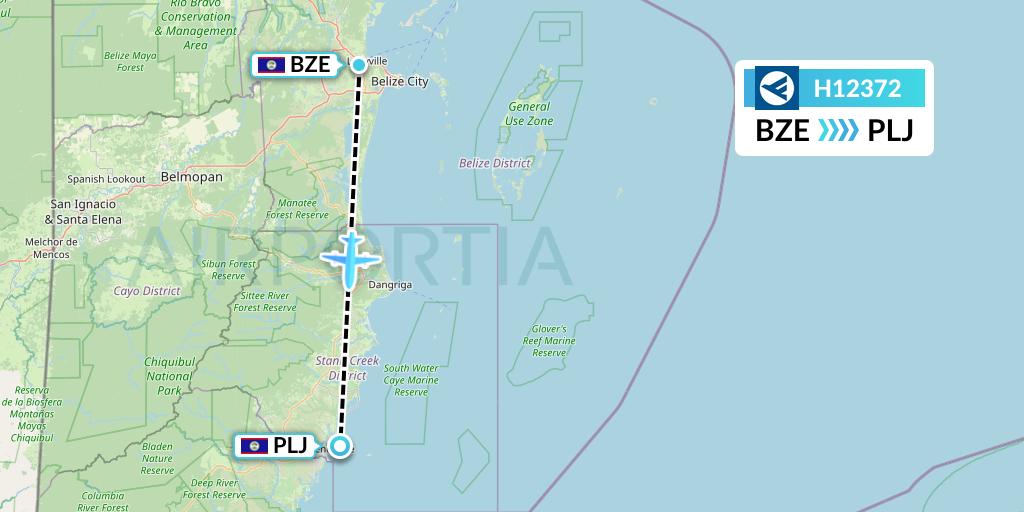 H12372 Hahn Air Systems Flight Map: Belize City to Placencia