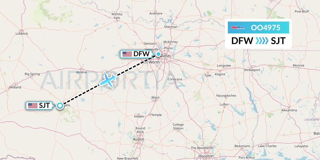 OO4975 SkyWest Airlines Flight Map: Dallas to San Angelo