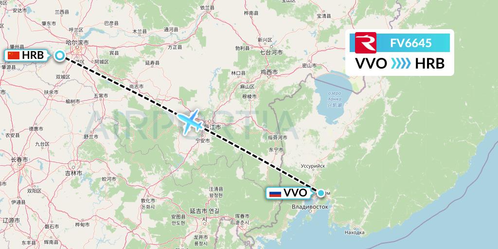 FV6645 Rossiya Flight Map: Vladivostok to Harbin