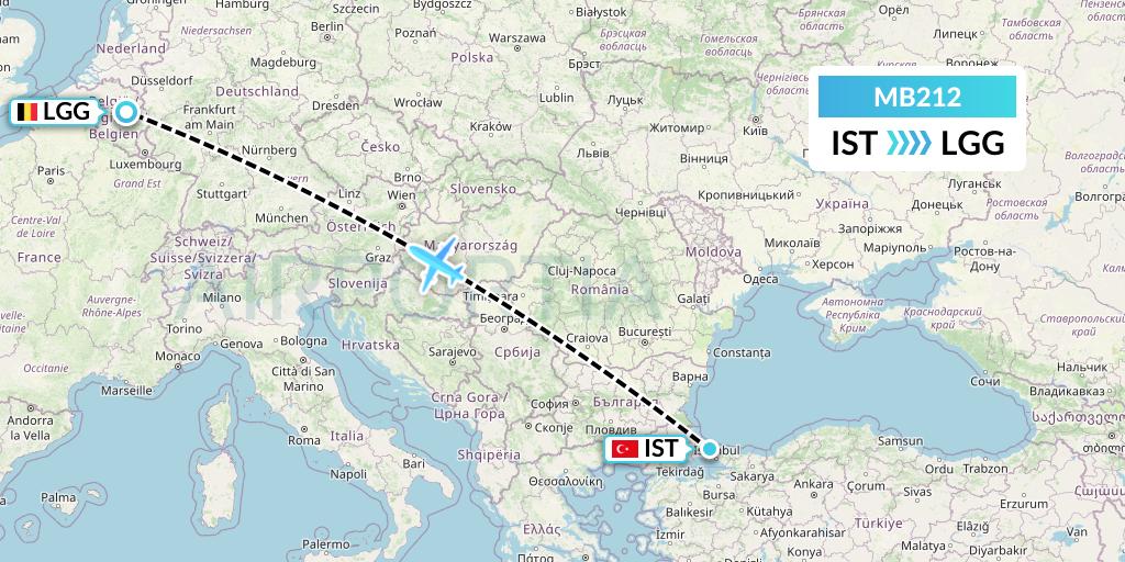 MB212 MNG Airlines Flight Map: Istanbul to Liege