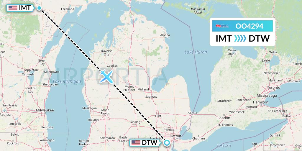 OO4294 SkyWest Airlines Flight Map: Iron Mountain Kingsford to Detroit