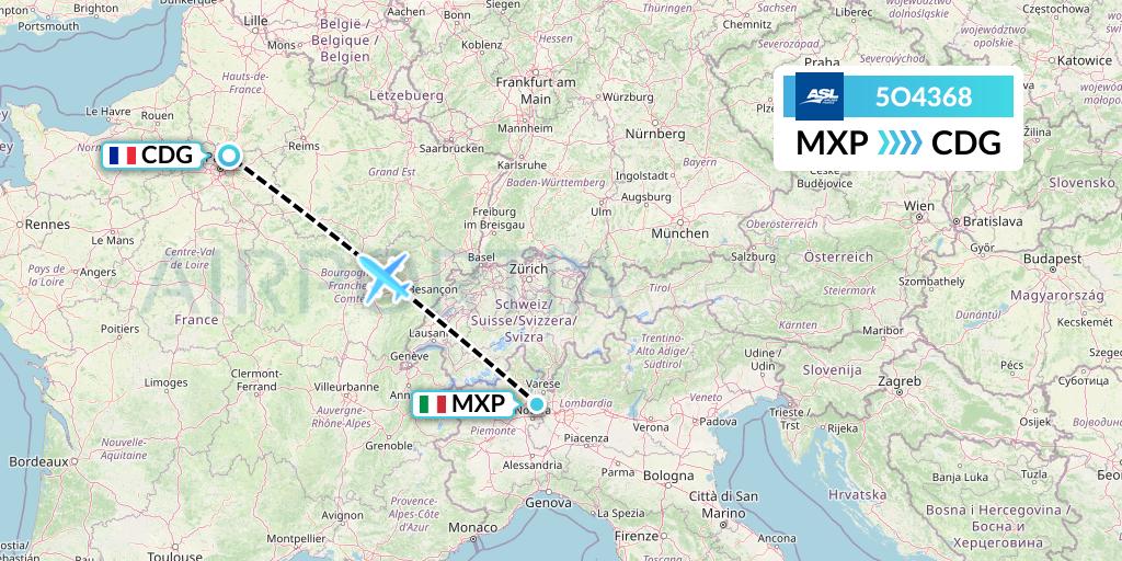 5O4368 ASL Airlines France Flight Map: Milan to Paris