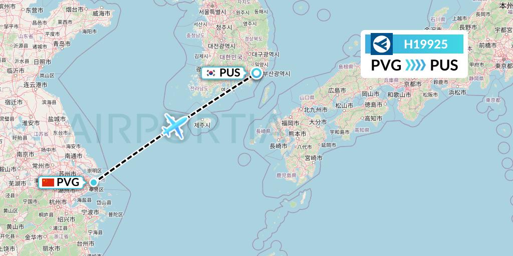 H19925 Hahn Air Systems Flight Map: Shanghai to Busan