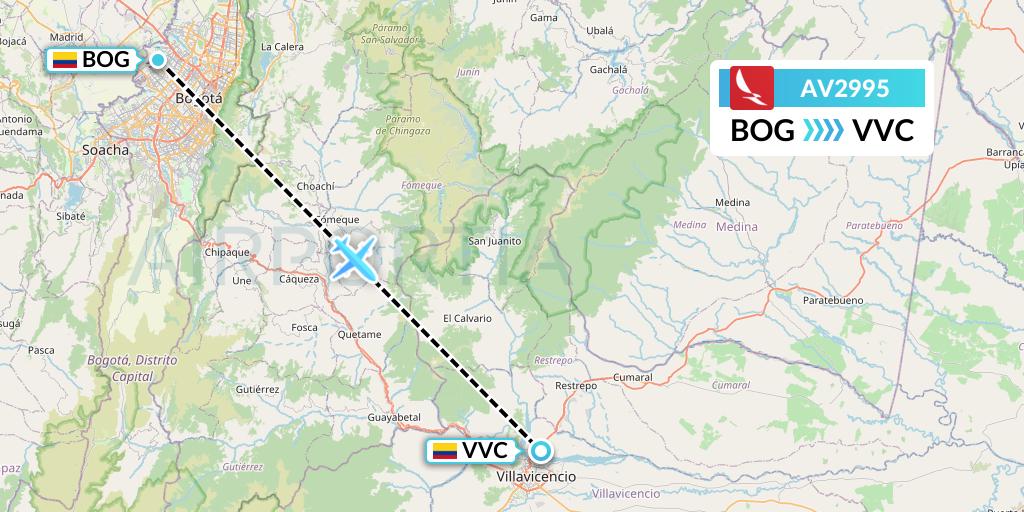 AV2995 Avianca Flight Map: Bogota to Villavicencio