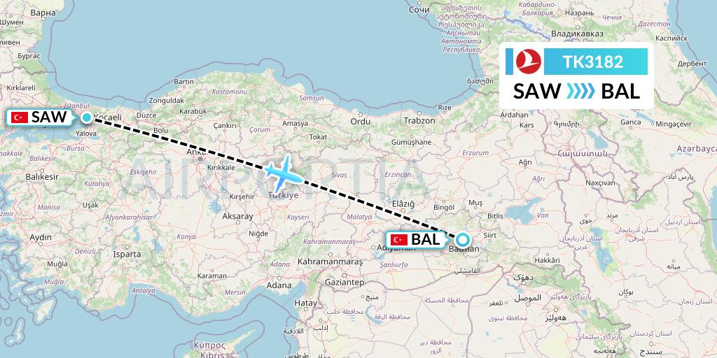 TK3182 Turkish Airlines Flight Map: Istanbul to Batman