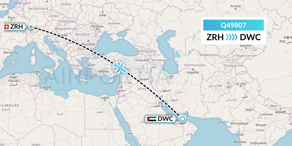 Q49807 Euroairlines Flight Map: Zurich to Dubai