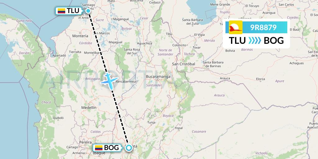 9R8879 Satena Flight Map: Tolu to Bogota
